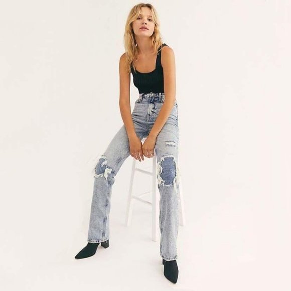 Free People Denim - We the Free My Own Lane Distressed Acid Washed Jean